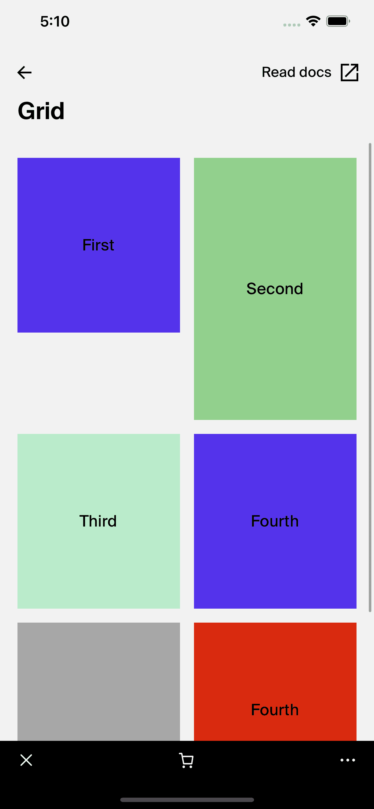 Example of Grid component displaying items in a grid layout