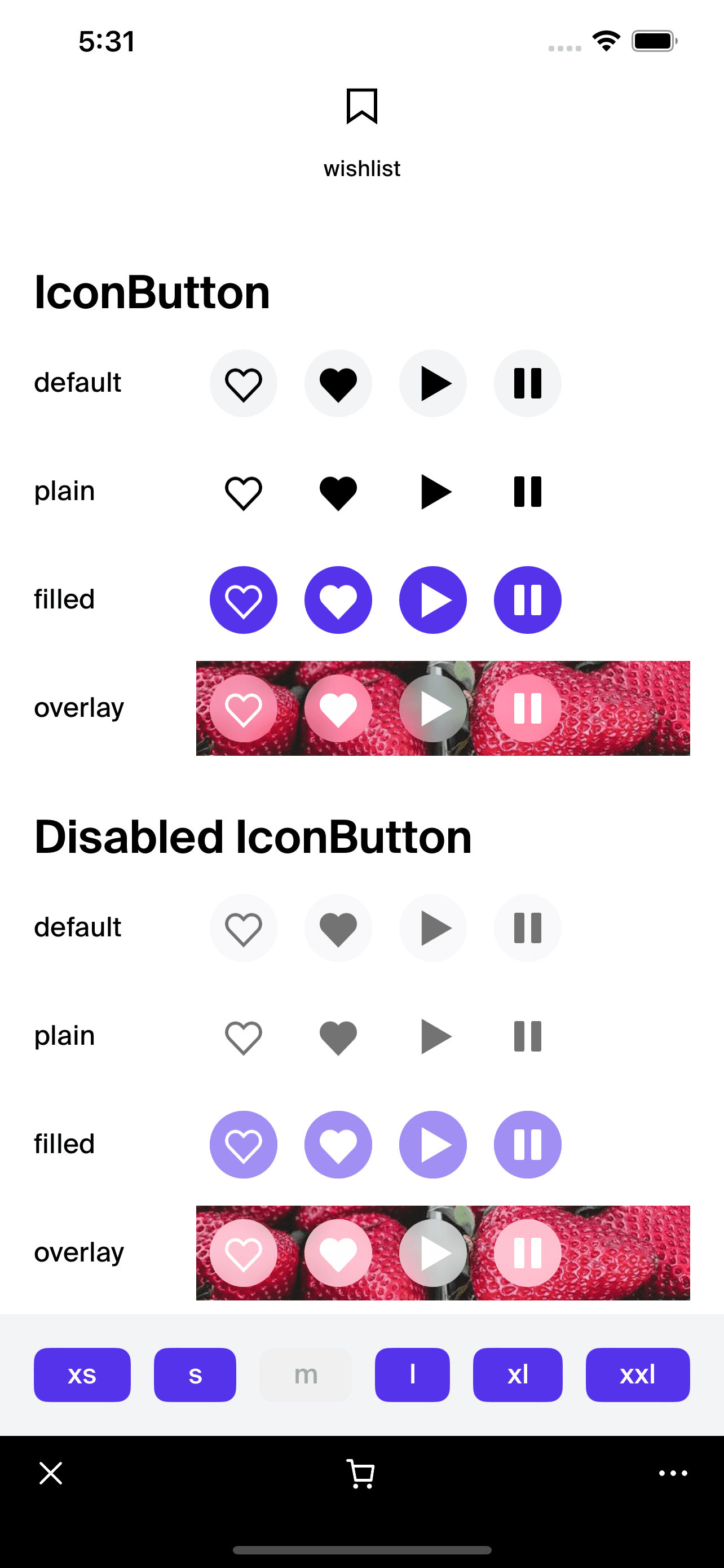 Example of IconButton component with a heart icon