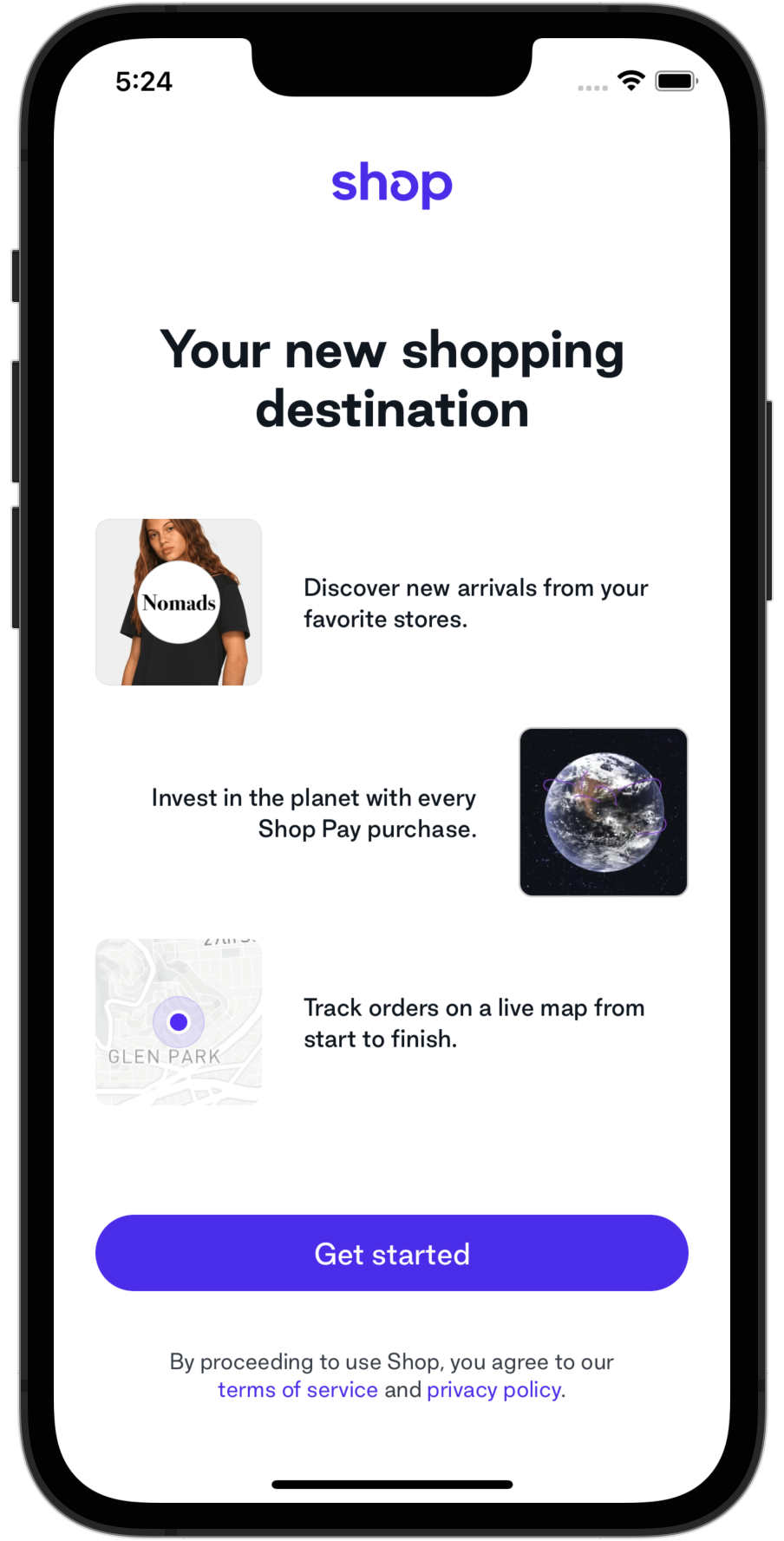 Onboarding to the Shop app in the iOS Simulator